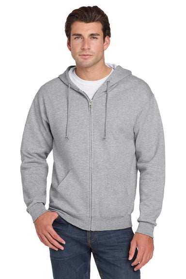 Jerzees 993M/993MR Mens NuBlend Pill Resistant Fleece Full Zip Hooded Sweatshirt Hoodie w/ Pockets Heather Grey Model Front