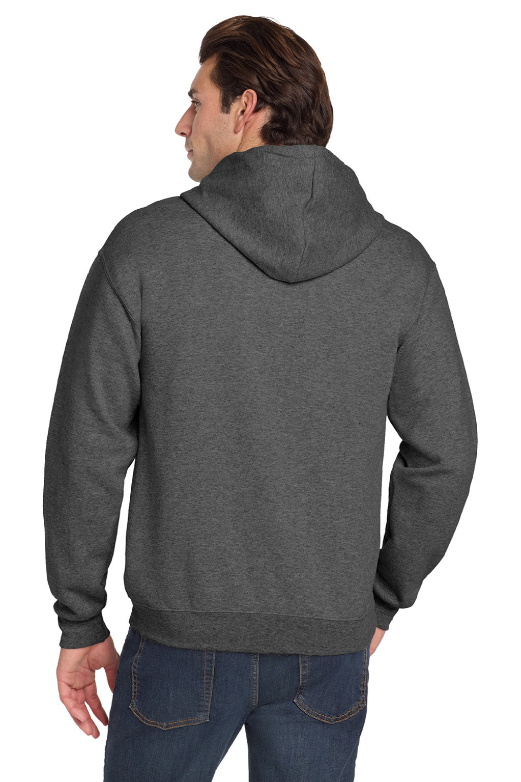 Jerzees 993M/993MR Mens NuBlend Pill Resistant Fleece Full Zip Hooded Sweatshirt Hoodie w/ Pockets Heather Black Model Back