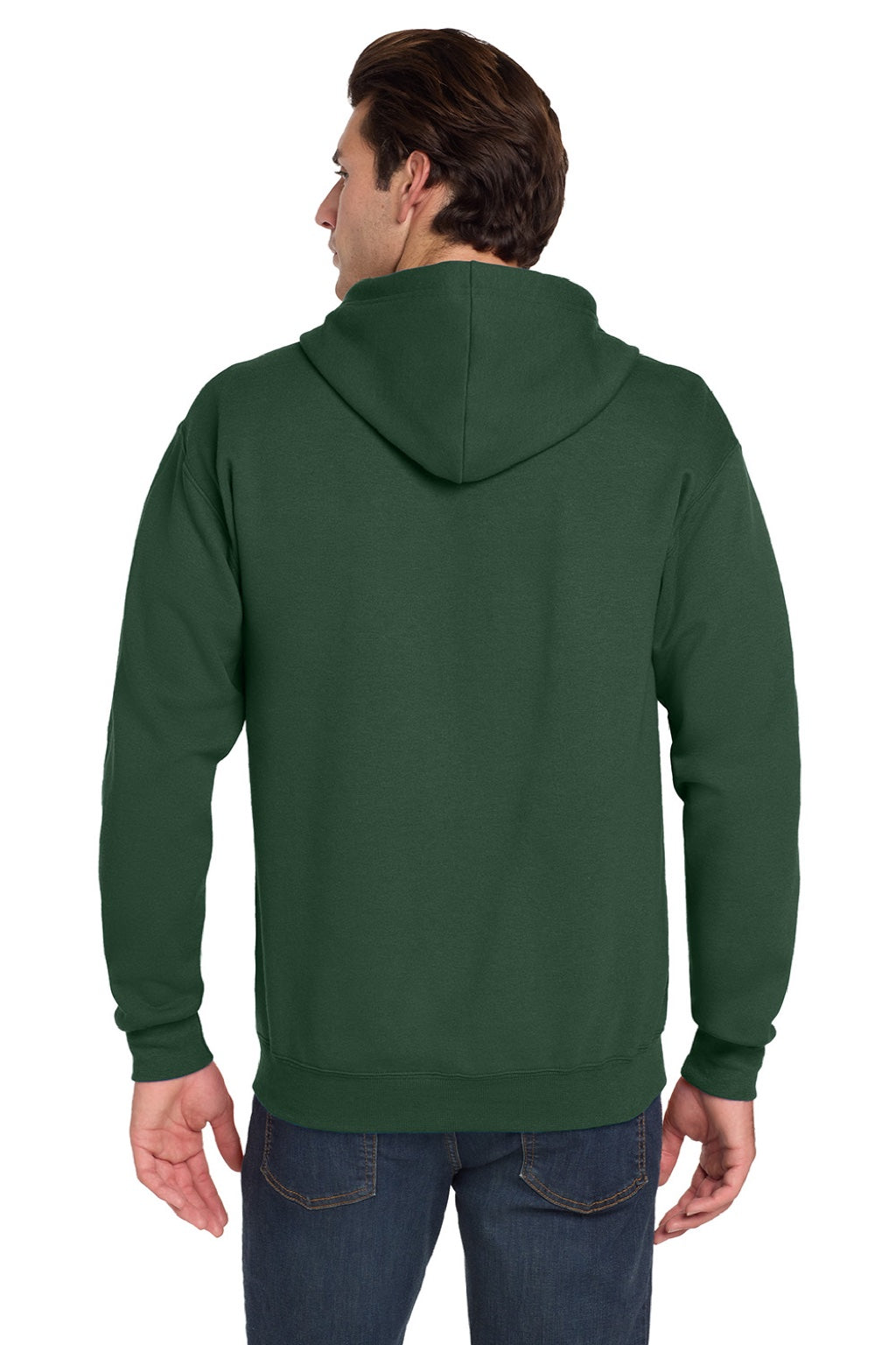 Jerzees 993M/993MR Mens NuBlend Pill Resistant Fleece Full Zip Hooded Sweatshirt Hoodie w/ Pockets Forest Green Model Back