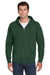 Jerzees 993M/993MR Mens NuBlend Pill Resistant Fleece Full Zip Hooded Sweatshirt Hoodie w/ Pockets Forest Green Model Front