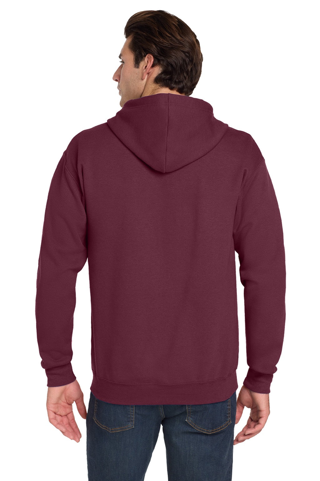 Jerzees 993M/993MR Mens NuBlend Pill Resistant Fleece Full Zip Hooded Sweatshirt Hoodie w/ Pockets Maroon Model Back