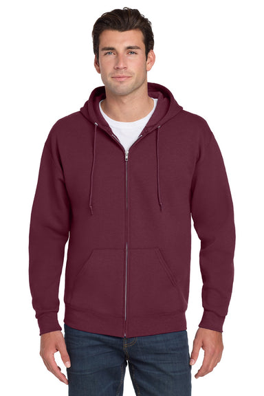 Jerzees 993M/993MR Mens NuBlend Pill Resistant Fleece Full Zip Hooded Sweatshirt Hoodie w/ Pockets Maroon Model Front