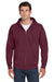 Jerzees 993M/993MR Mens NuBlend Pill Resistant Fleece Full Zip Hooded Sweatshirt Hoodie w/ Pockets Maroon Model Front