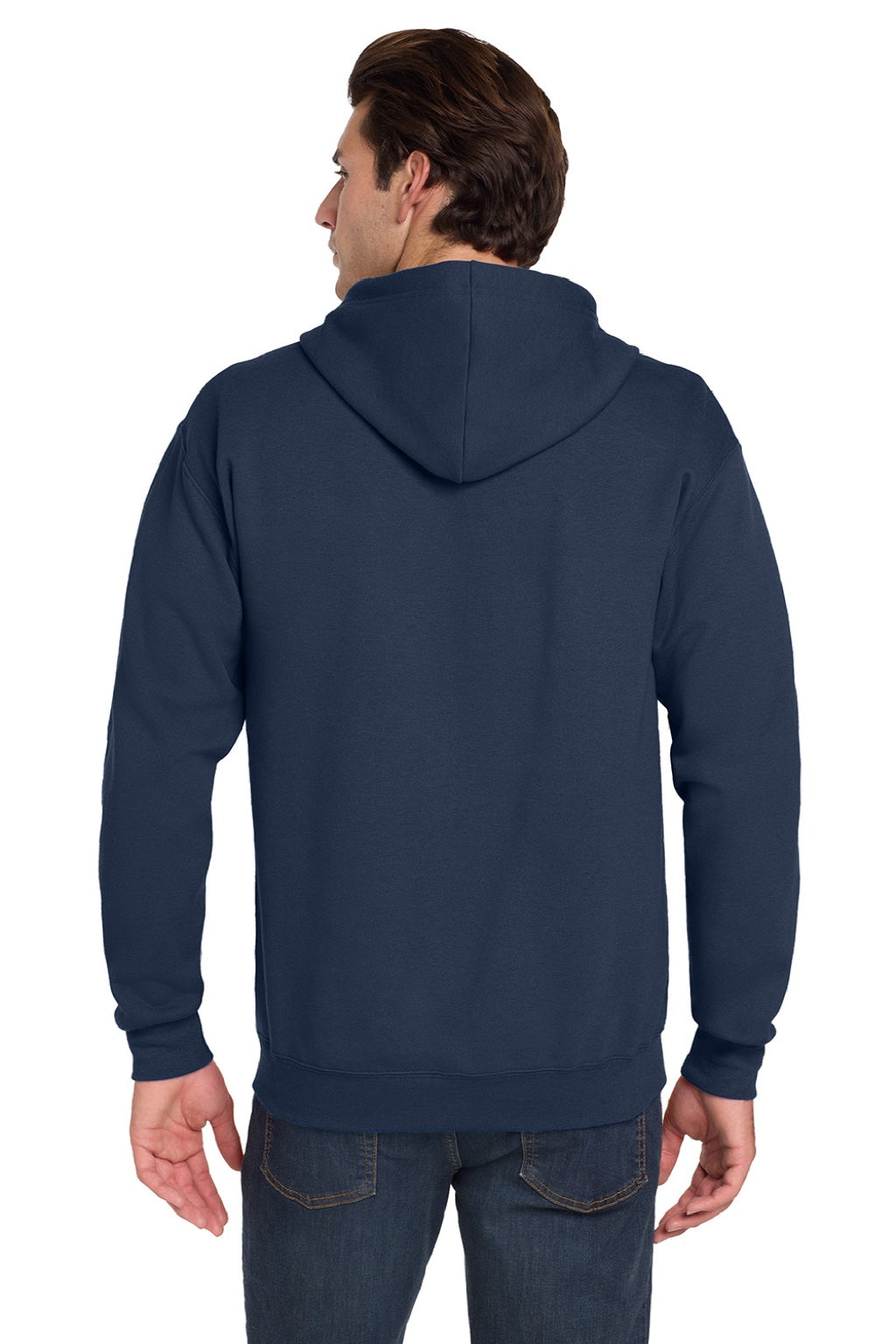 Jerzees 993M/993MR Mens NuBlend Pill Resistant Fleece Full Zip Hooded Sweatshirt Hoodie w/ Pockets Navy Blue Model Back