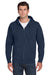 Jerzees 993M/993MR Mens NuBlend Pill Resistant Fleece Full Zip Hooded Sweatshirt Hoodie w/ Pockets Navy Blue Model Front