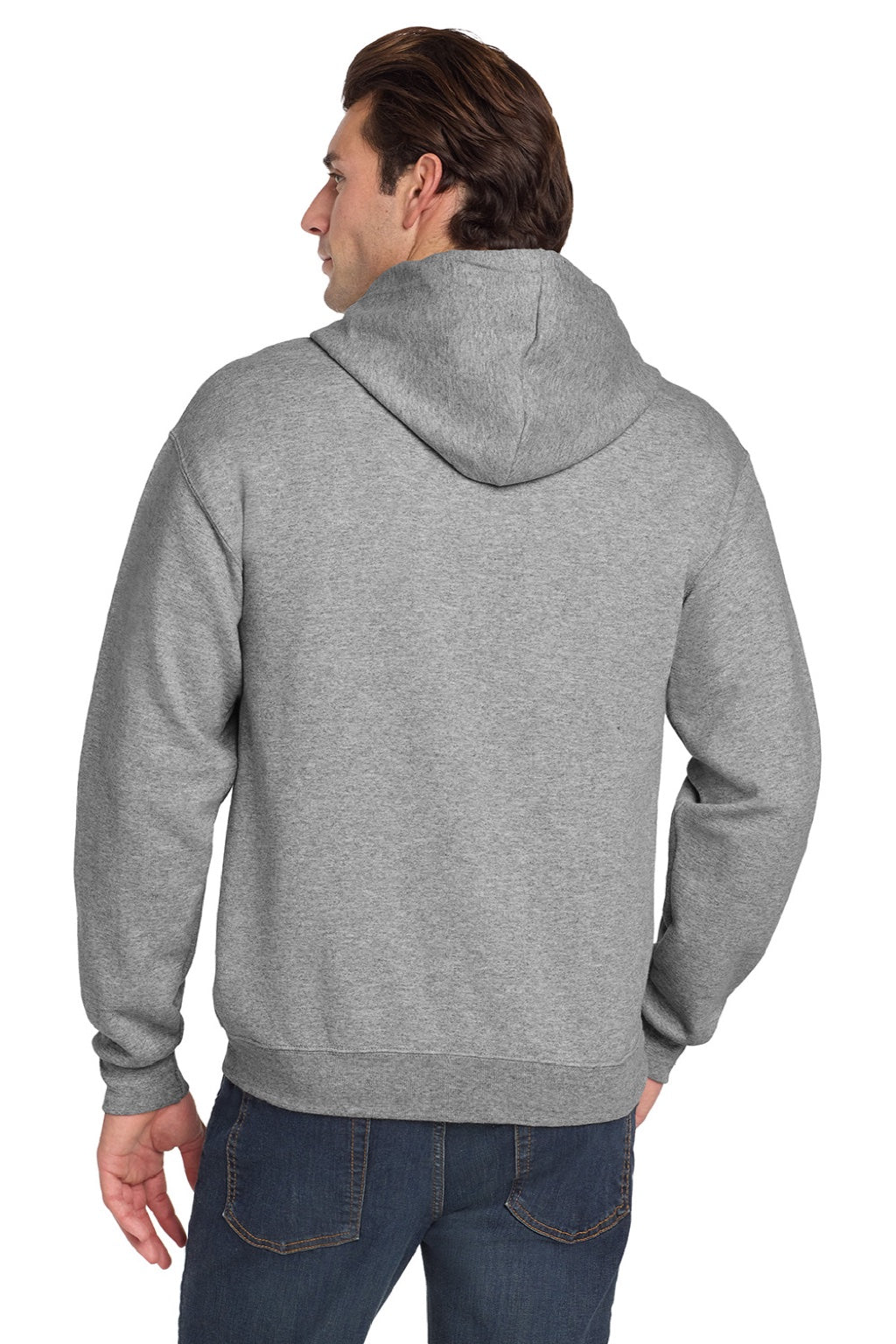 Jerzees 993M/993MR Mens NuBlend Pill Resistant Fleece Full Zip Hooded Sweatshirt Hoodie w/ Pockets Oxford Grey Model Back