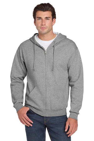 Jerzees 993M/993MR Mens NuBlend Pill Resistant Fleece Full Zip Hooded Sweatshirt Hoodie w/ Pockets Oxford Grey Model Front