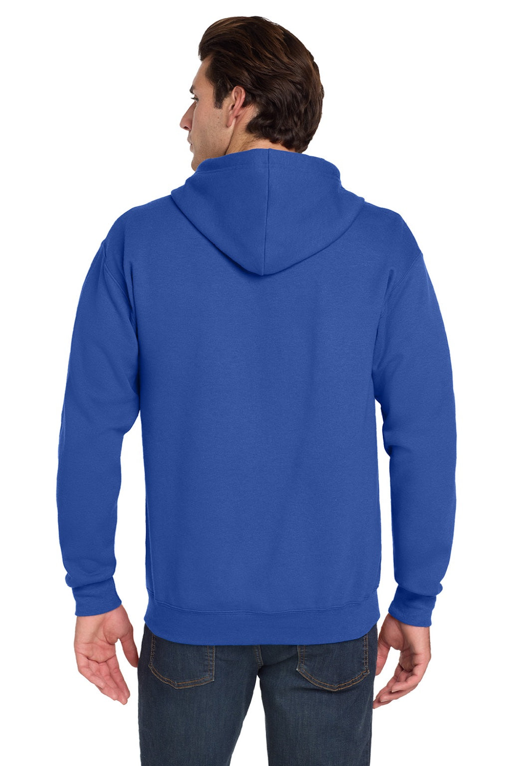 Jerzees 993M/993MR Mens NuBlend Pill Resistant Fleece Full Zip Hooded Sweatshirt Hoodie w/ Pockets Royal Blue Model Back