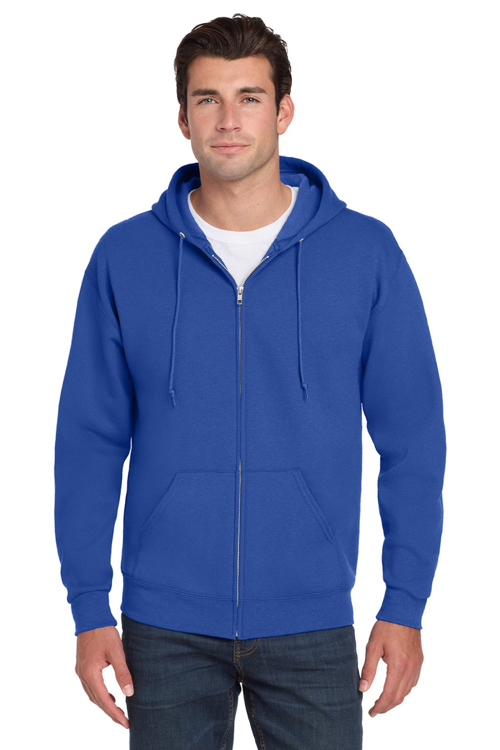 Jerzees 993M/993MR Mens NuBlend Pill Resistant Fleece Full Zip Hooded Sweatshirt Hoodie w/ Pockets Royal Blue Model Front