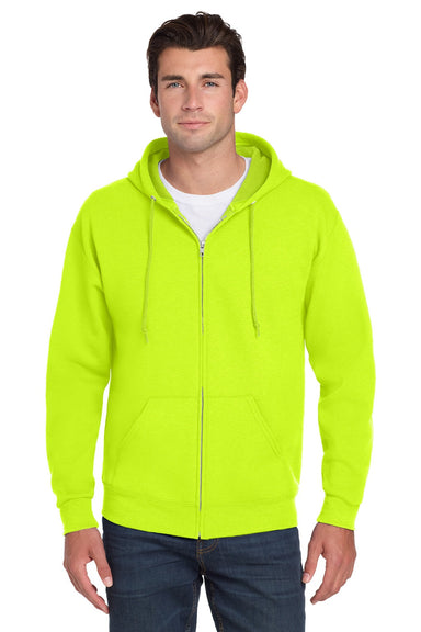 Jerzees 993M/993MR Mens NuBlend Pill Resistant Fleece Full Zip Hooded Sweatshirt Hoodie w/ Pockets Safety Green Model Front