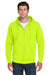 Jerzees 993M/993MR Mens NuBlend Pill Resistant Fleece Full Zip Hooded Sweatshirt Hoodie w/ Pockets Safety Green Model Front