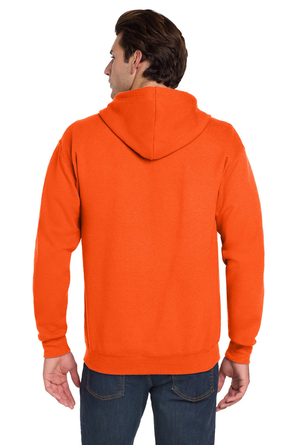 Jerzees 993M/993MR Mens NuBlend Pill Resistant Fleece Full Zip Hooded Sweatshirt Hoodie w/ Pockets Safety Orange Model Back