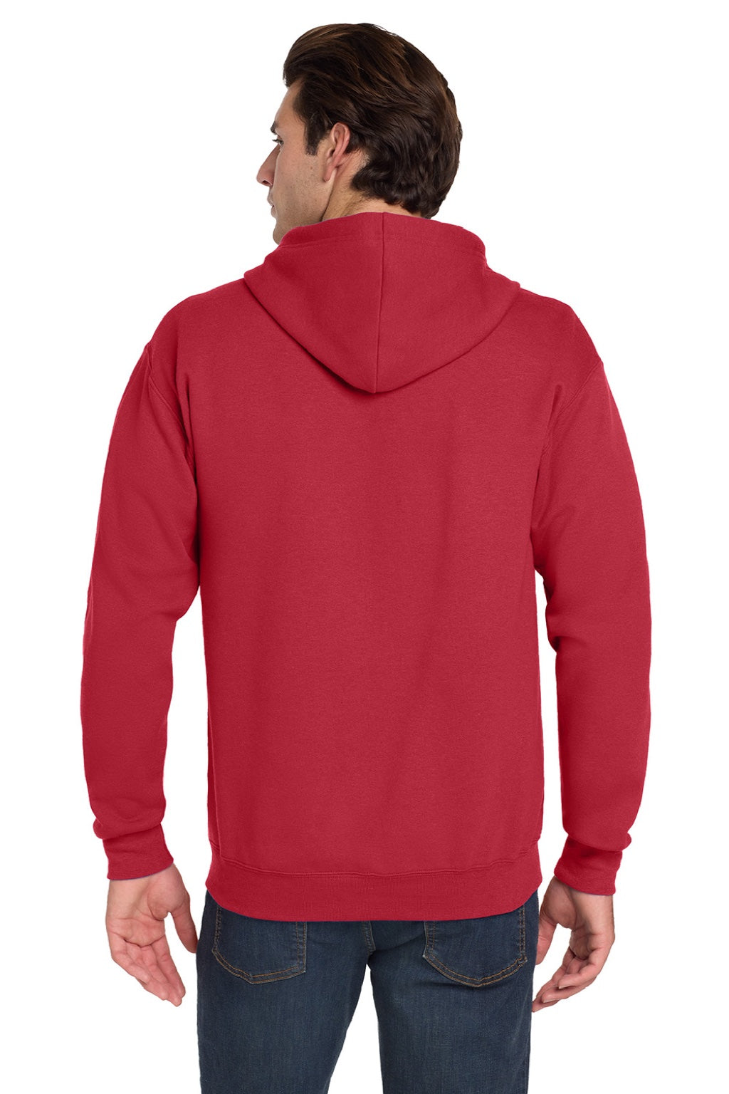 Jerzees 993M/993MR Mens NuBlend Pill Resistant Fleece Full Zip Hooded Sweatshirt Hoodie w/ Pockets True Red Model Back