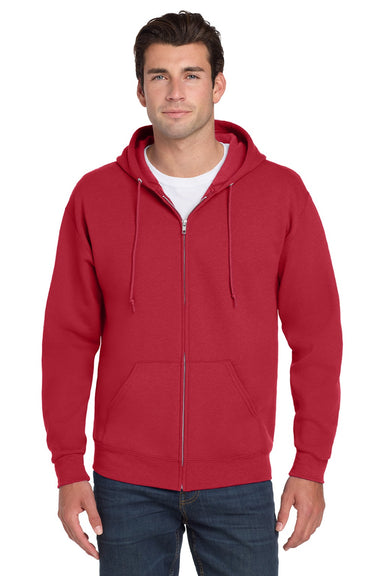 Jerzees 993M/993MR Mens NuBlend Pill Resistant Fleece Full Zip Hooded Sweatshirt Hoodie w/ Pockets True Red Model Front