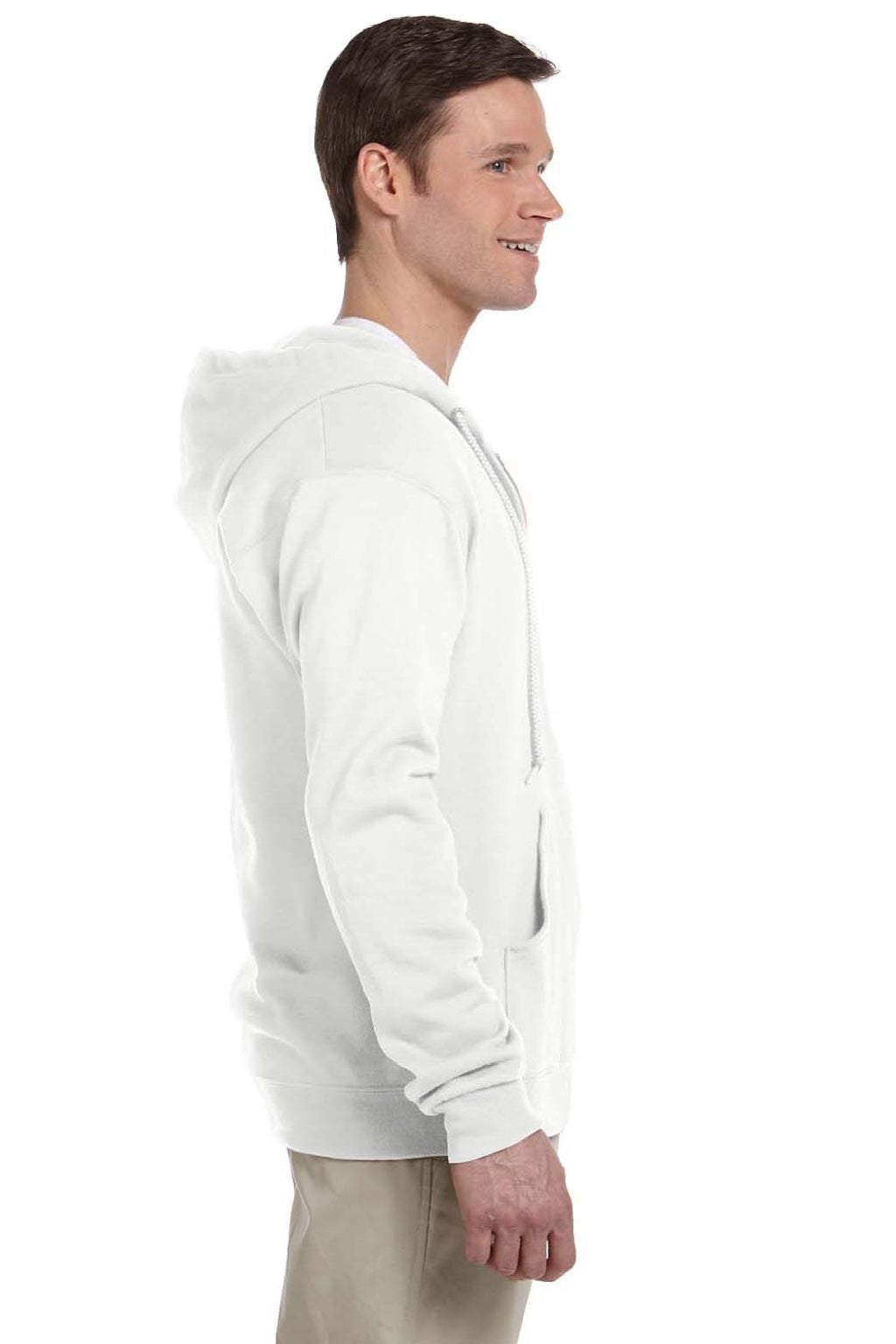 Jerzees 993M/993MR Mens NuBlend Pill Resistant Fleece Full Zip Hooded Sweatshirt Hoodie w/ Pockets White Model Side