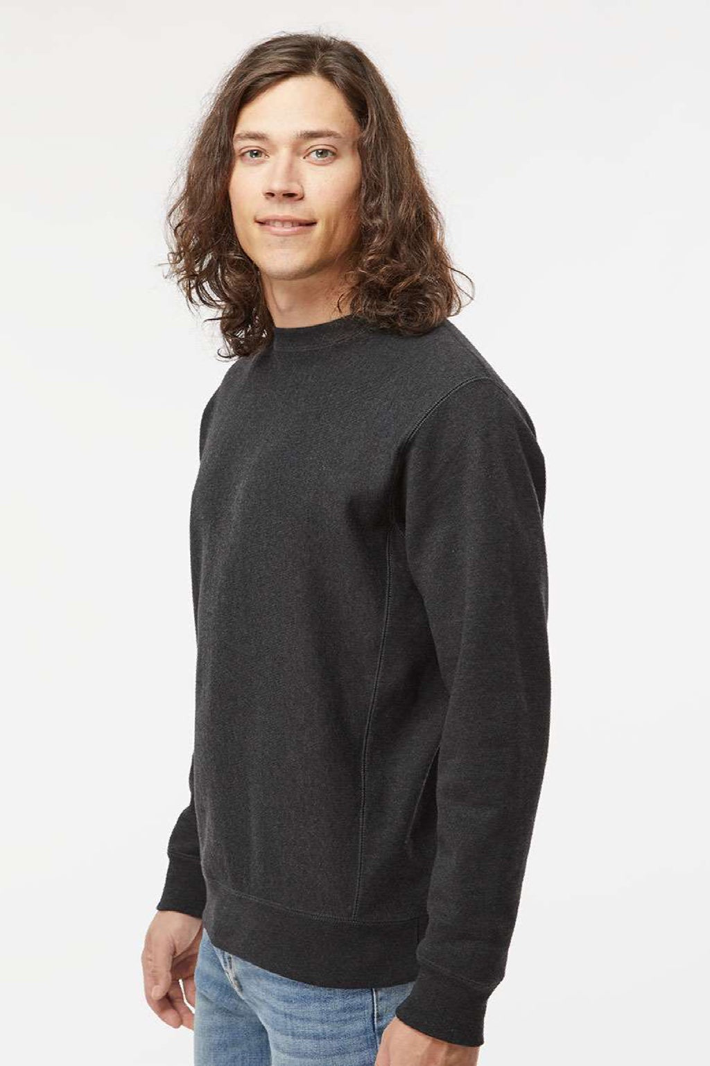 Independent Trading Company IND5000C Mens Legend Crewneck Sweatshirt Heather Charcoal Grey Model Side