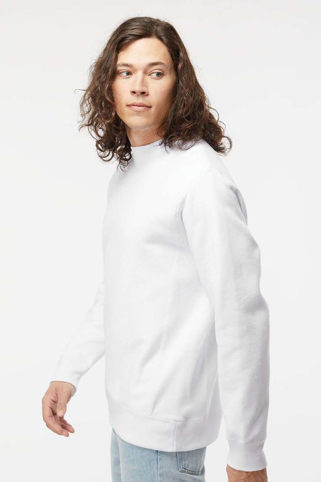 Independent Trading Company IND5000C Mens Legend Crewneck Sweatshirt White Model Side