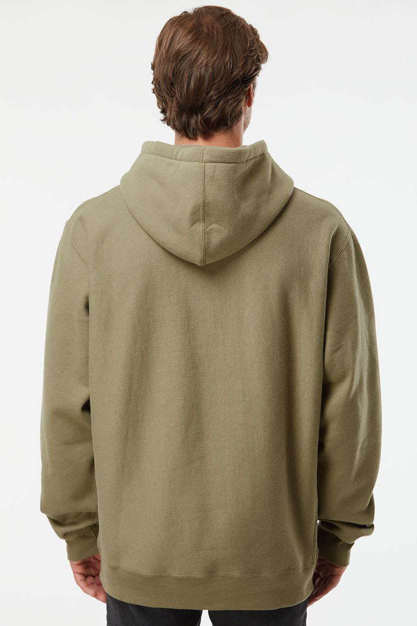 Independent Trading Company IND5000P Mens Legend Hooded Sweatshirt Hoodie w/ Pouch Pocket Olive Green Model Back