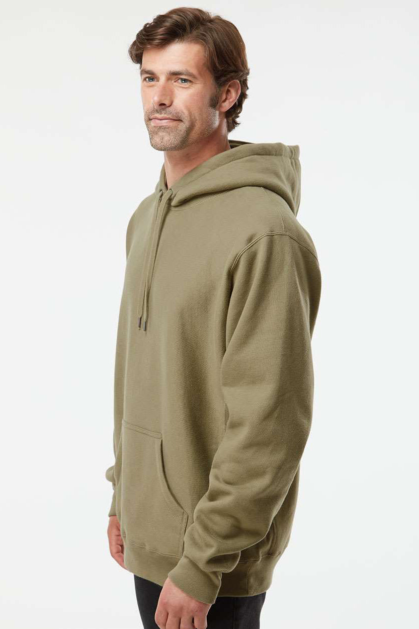 Independent Trading Company IND5000P Mens Legend Hooded Sweatshirt Hoodie w/ Pouch Pocket Olive Green Model Side