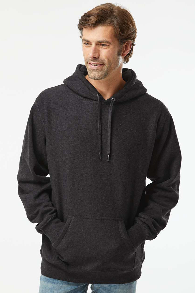 Independent Trading Company IND5000P Mens Legend Hooded Sweatshirt Hoodie w/ Pouch Pocket Heather Charcoal Grey Model Front