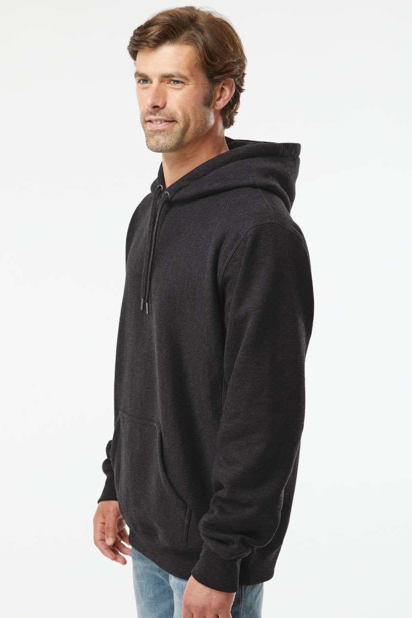 Independent Trading Company IND5000P Mens Legend Hooded Sweatshirt Hoodie w/ Pouch Pocket Heather Charcoal Grey Model Side