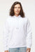 Independent Trading Company IND5000P Mens Legend Hooded Sweatshirt Hoodie w/ Pouch Pocket White Model Front