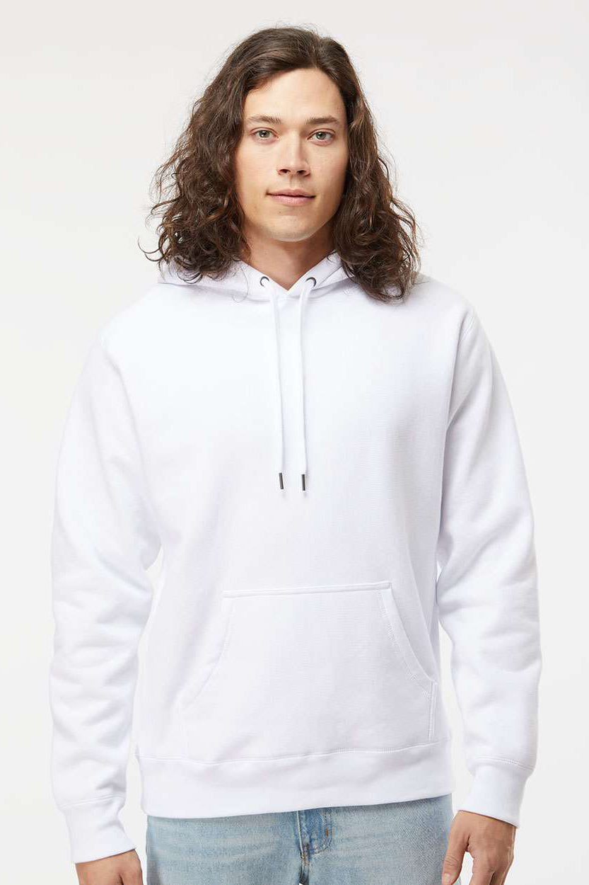 Independent Trading Company IND5000P Mens Legend Hooded Sweatshirt Hoodie w/ Pouch Pocket White Model Front