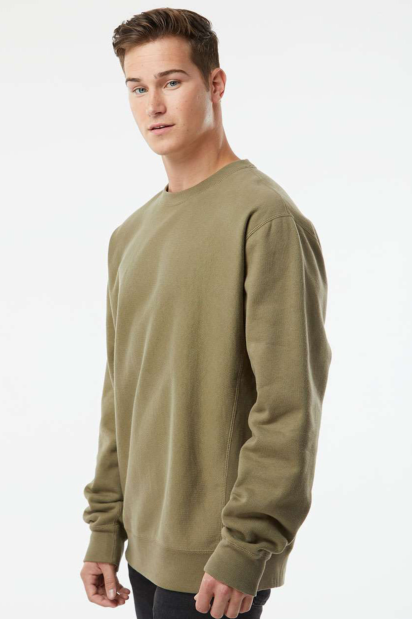 Independent Trading Company IND5000C Mens Legend Crewneck Sweatshirt Olive Green Model Side
