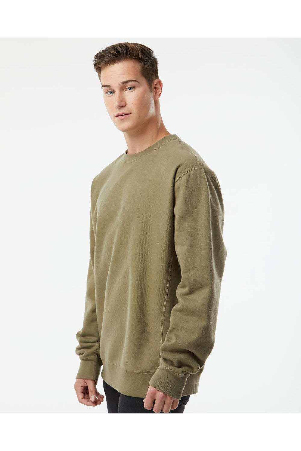 Independent Trading Co. IND5000C Mens Legend Crewneck Sweatshirt Olive Green Model Side