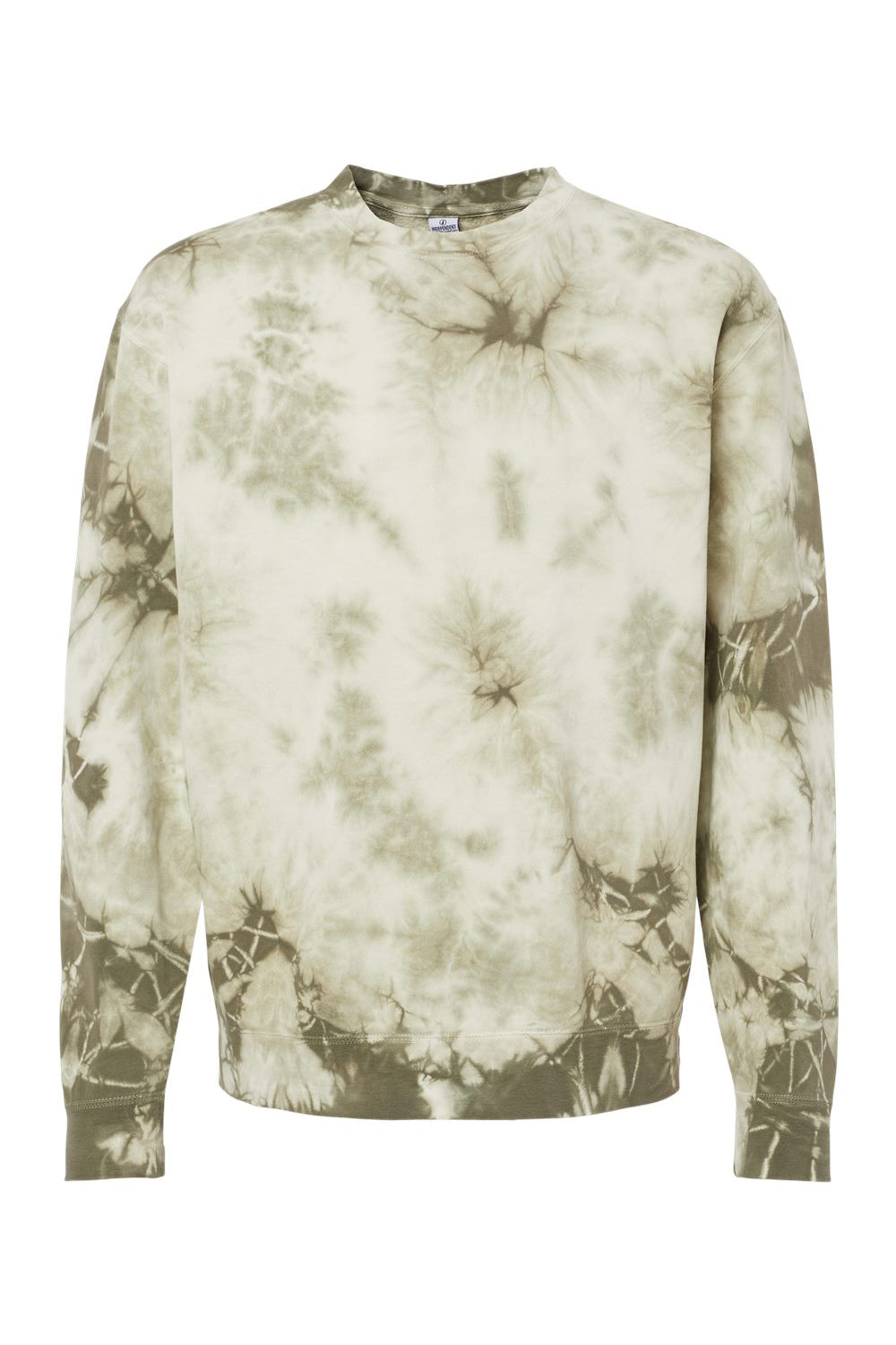 Independent Trading Company PRM3500TD Mens Tie-Dye Crewneck Sweatshirt Olive Green Flat Front