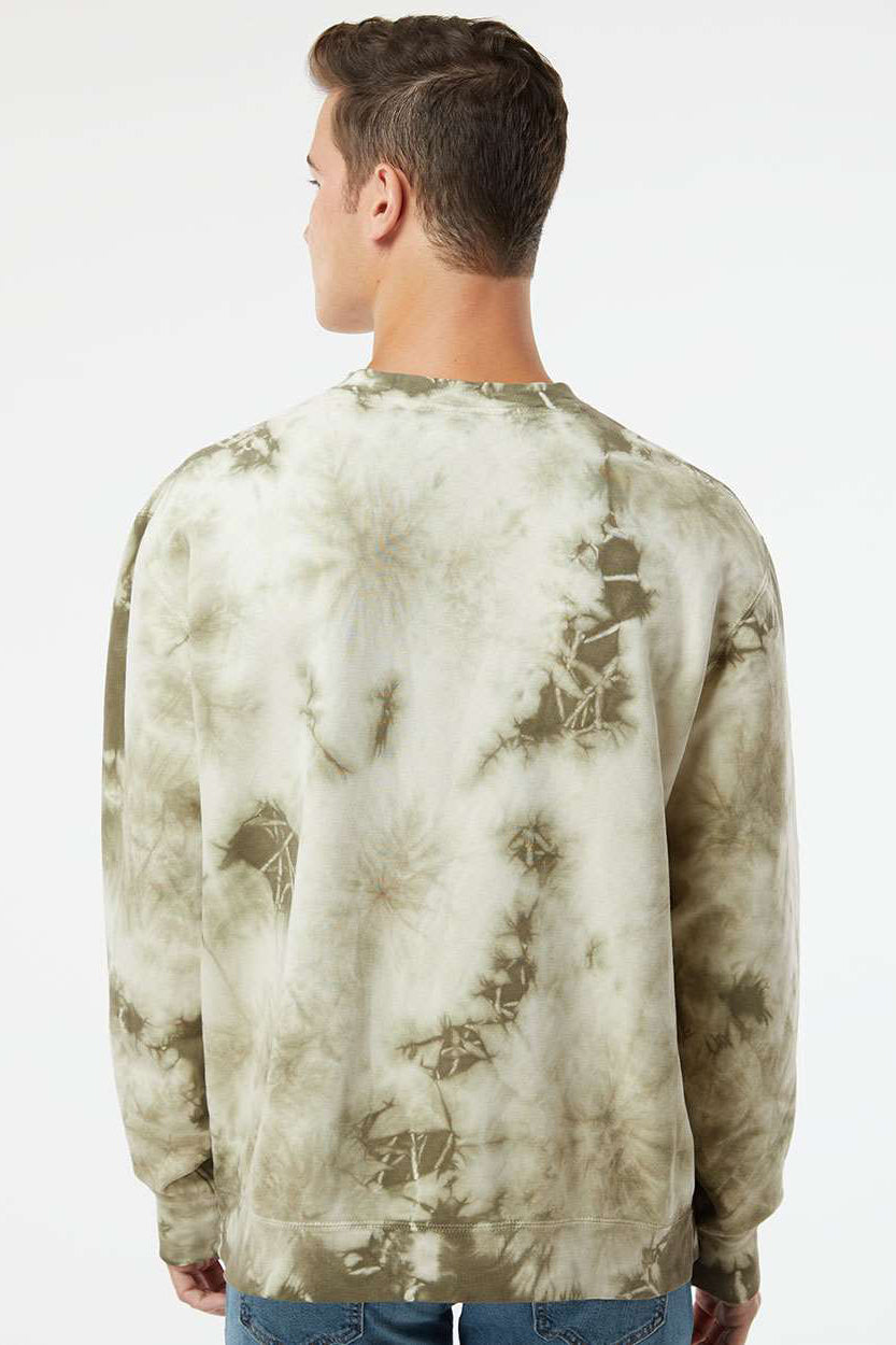 Independent Trading Company PRM3500TD Mens Tie-Dye Crewneck Sweatshirt Olive Green Model Back