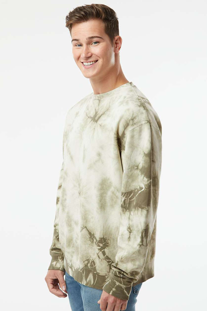 Independent Trading Company PRM3500TD Mens Tie-Dye Crewneck Sweatshirt Olive Green Model Side