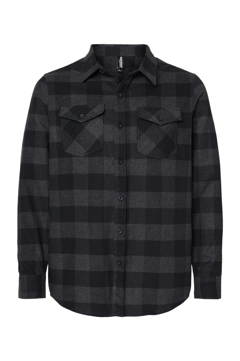 Independent Trading Co. EXP50F Mens Long Sleeve Button Down Flannel Shirt w/ Double Pockets Heather Charcoal Grey/Black Flat Front