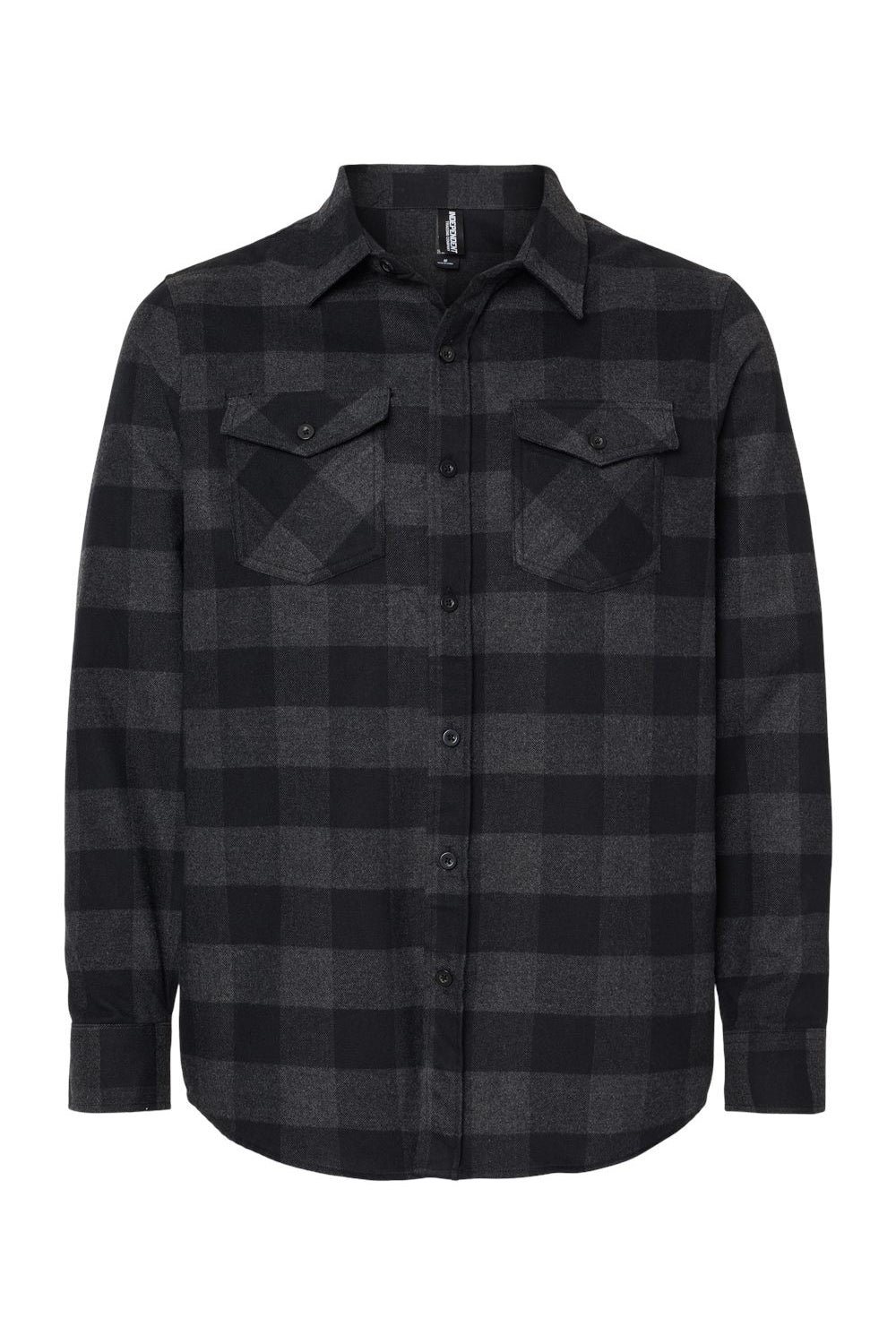 Independent Trading Company EXP50F Mens Long Sleeve Button Down Flannel Shirt w/ Double Pockets Heather Charcoal Grey/Black Flat Front
