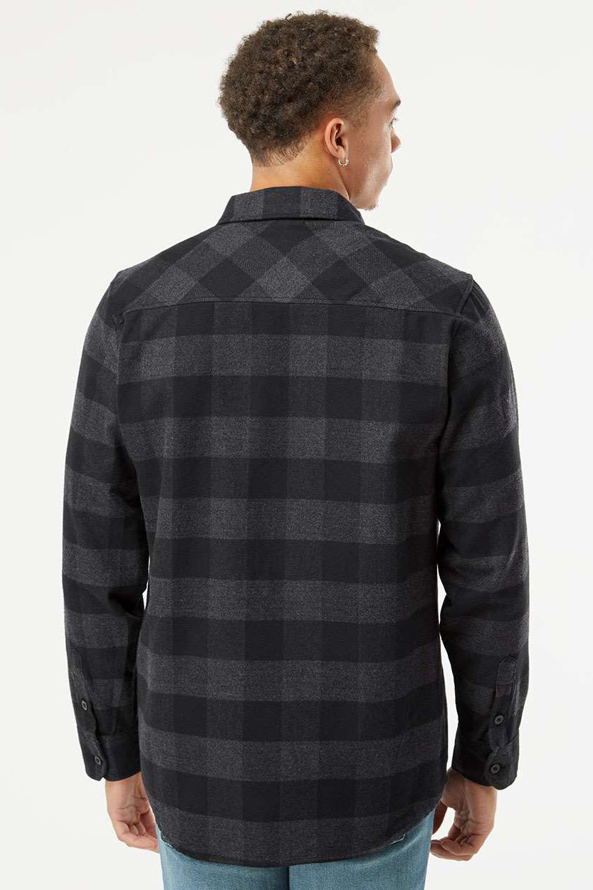 Independent Trading Company EXP50F Mens Long Sleeve Button Down Flannel Shirt w/ Double Pockets Heather Charcoal Grey/Black Model Back