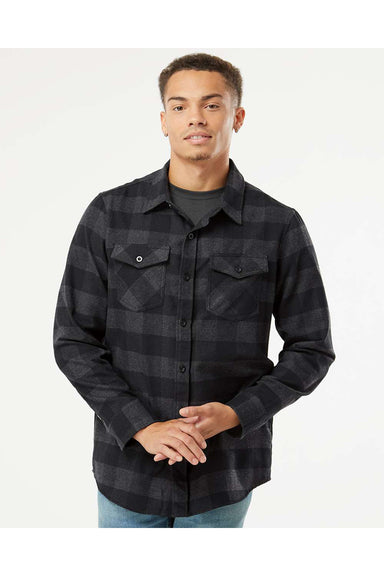 Independent Trading Co. EXP50F Mens Long Sleeve Button Down Flannel Shirt w/ Double Pockets Heather Charcoal Grey/Black Model Front