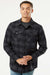 Independent Trading Company EXP50F Mens Long Sleeve Button Down Flannel Shirt w/ Double Pockets Heather Charcoal Grey/Black Model Front