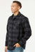 Independent Trading Company EXP50F Mens Long Sleeve Button Down Flannel Shirt w/ Double Pockets Heather Charcoal Grey/Black Model Side