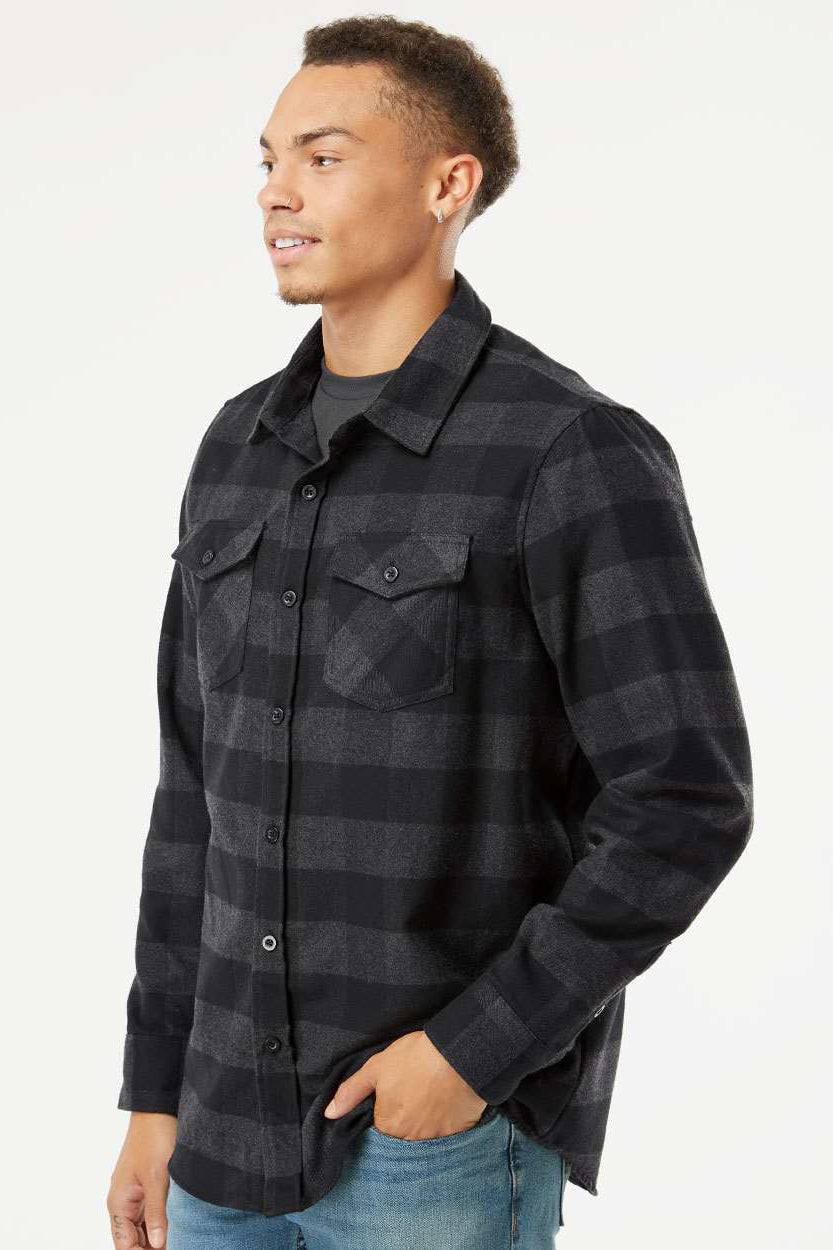 Independent Trading Company EXP50F Mens Long Sleeve Button Down Flannel Shirt w/ Double Pockets Heather Charcoal Grey/Black Model Side