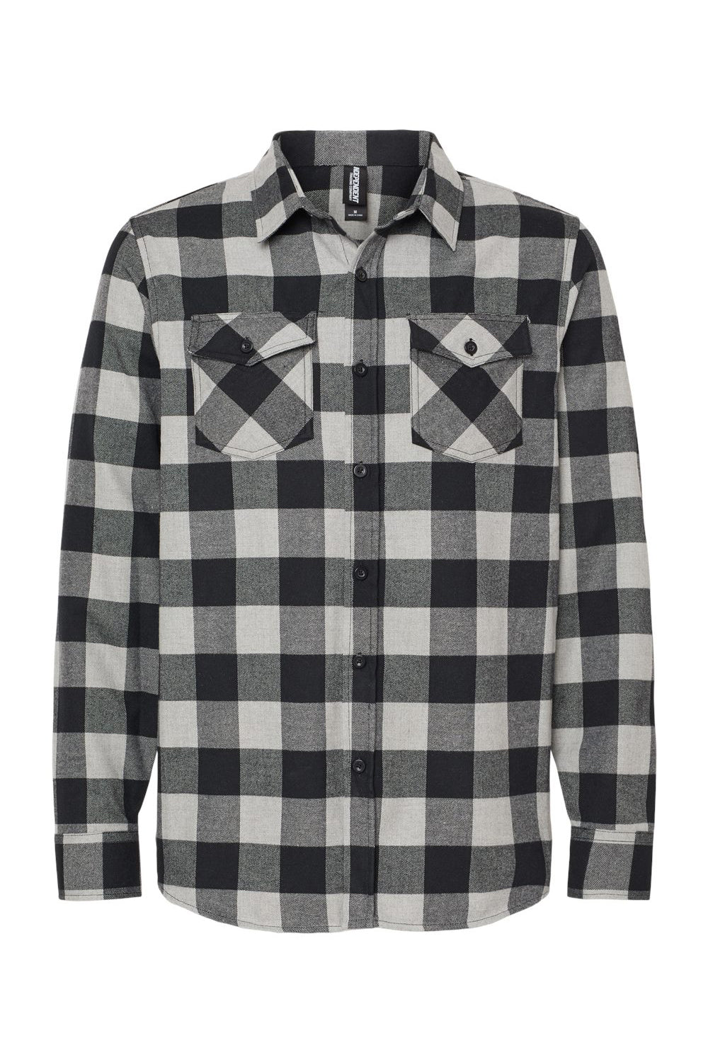 Independent Trading Co. EXP50F Mens Long Sleeve Button Down Flannel Shirt w/ Double Pockets Heather Grey/Black Flat Front