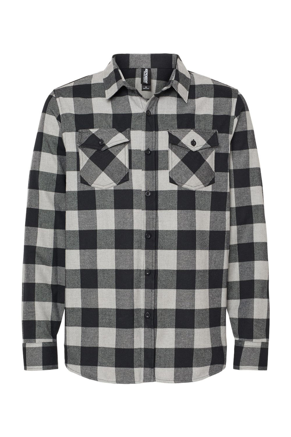 Independent Trading Company EXP50F Mens Long Sleeve Button Down Flannel Shirt w/ Double Pockets Heather Grey/Black Flat Front