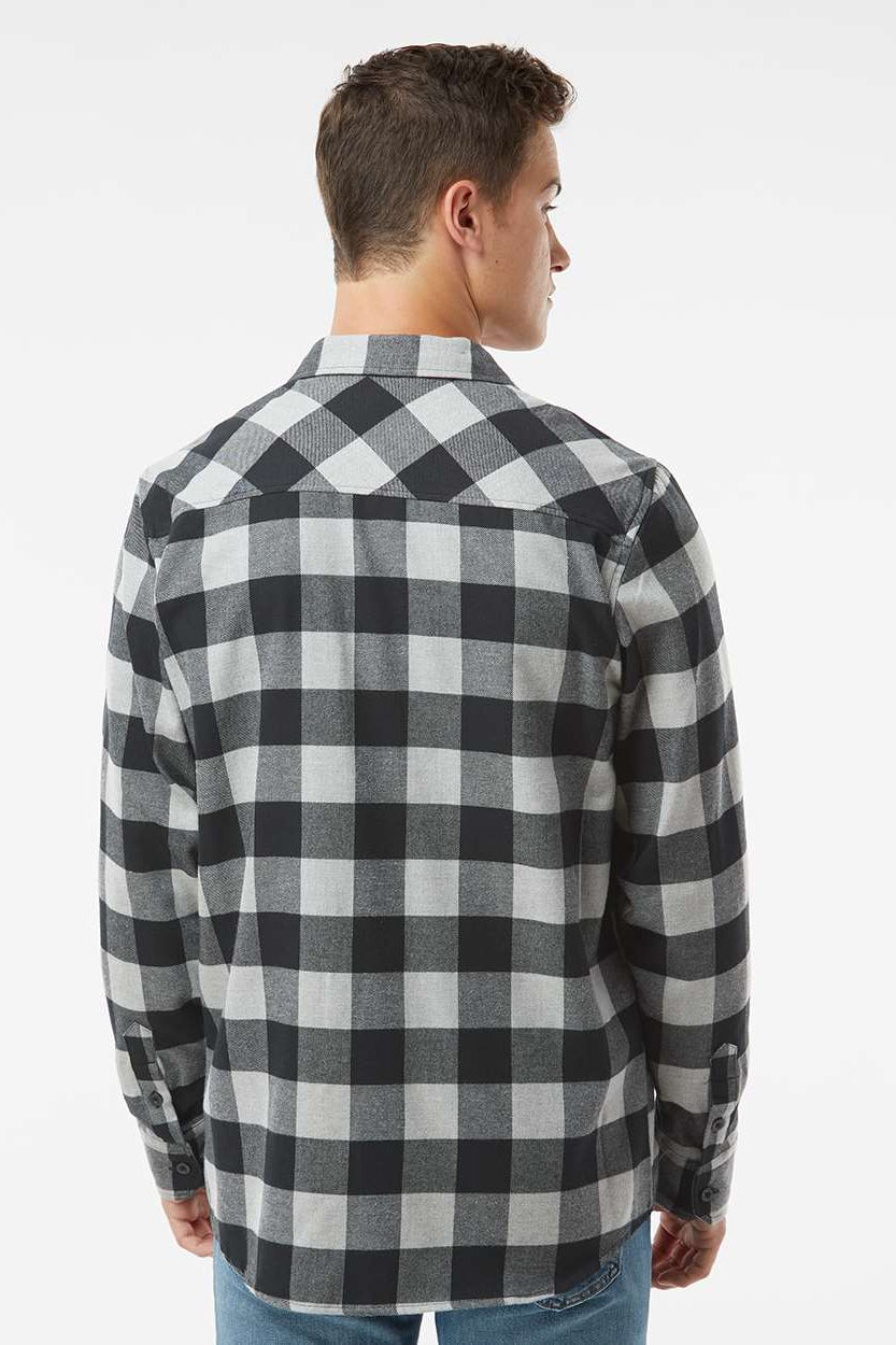 Independent Trading Company EXP50F Mens Long Sleeve Button Down Flannel Shirt w/ Double Pockets Heather Grey/Black Model Back