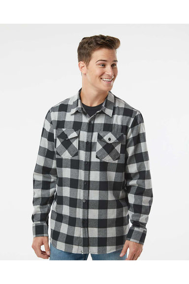 Independent Trading Co. EXP50F Mens Long Sleeve Button Down Flannel Shirt w/ Double Pockets Heather Grey/Black Model Front