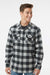Independent Trading Company EXP50F Mens Long Sleeve Button Down Flannel Shirt w/ Double Pockets Heather Grey/Black Model Front