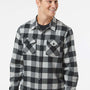 Independent Trading Company Mens Long Sleeve Button Down Flannel Shirt w/ Double Pockets - Heather Grey/Black