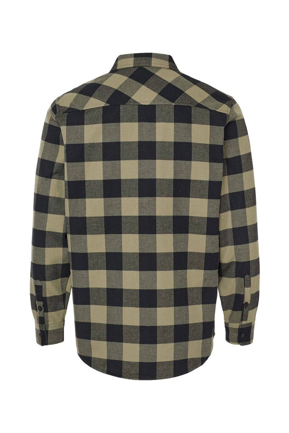 Independent Trading Co. EXP50F Mens Long Sleeve Button Down Flannel Shirt w/ Double Pockets Olive Green/Black Flat Back