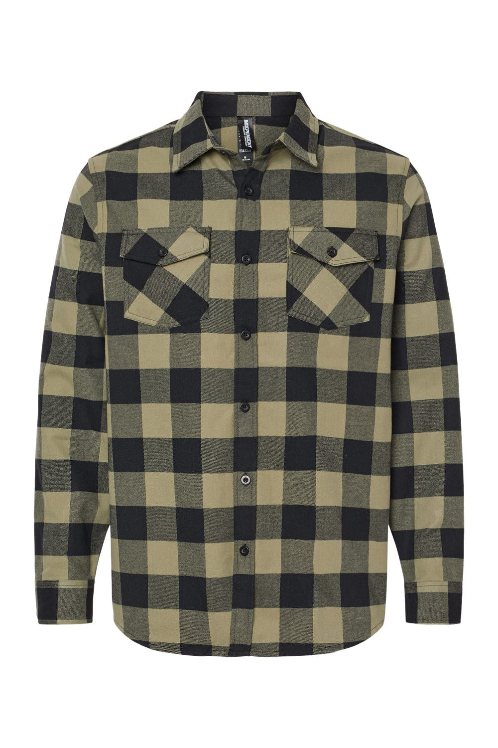 Independent Trading Company EXP50F Mens Long Sleeve Button Down Flannel Shirt w/ Double Pockets Olive Green/Black Flat Front