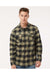 Independent Trading Co. EXP50F Mens Long Sleeve Button Down Flannel Shirt w/ Double Pockets Olive Green/Black Model Front