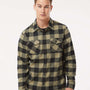 Independent Trading Co. Mens Long Sleeve Button Down Flannel Shirt w/ Double Pockets - Olive Green/Black - NEW