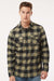 Independent Trading Company EXP50F Mens Long Sleeve Button Down Flannel Shirt w/ Double Pockets Olive Green/Black Model Front